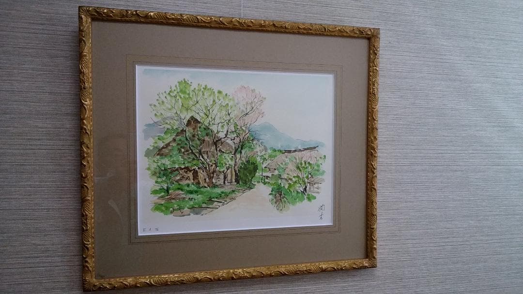 向井潤吉　リトグラフ　杏花村