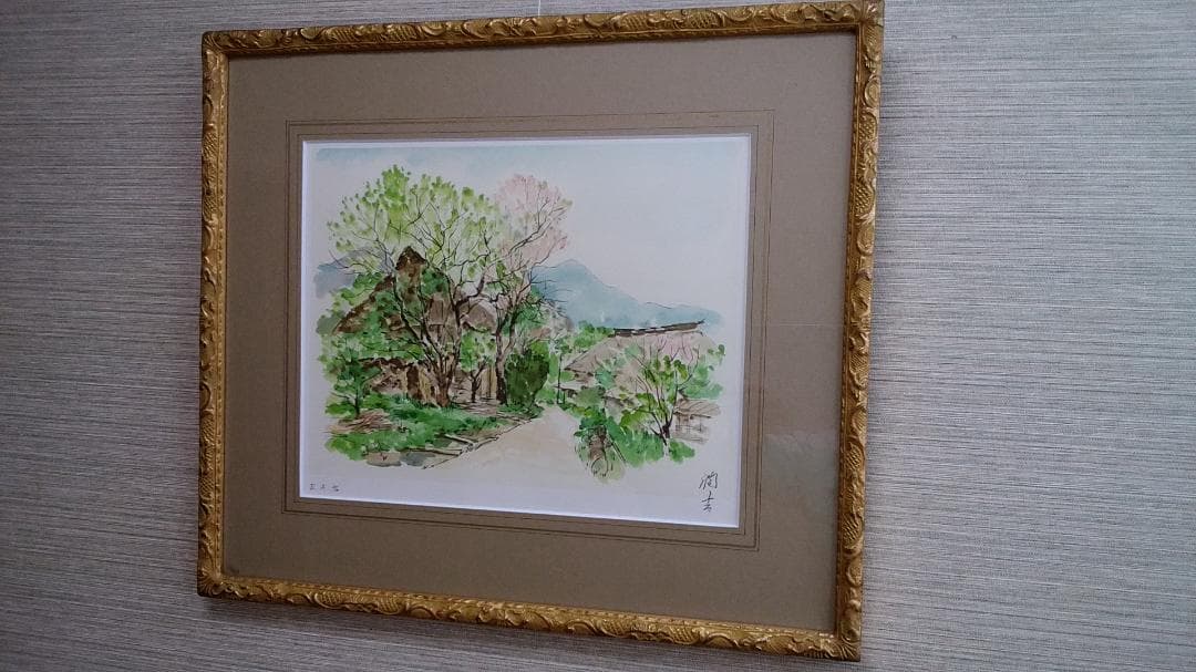 向井潤吉　リトグラフ　杏花村