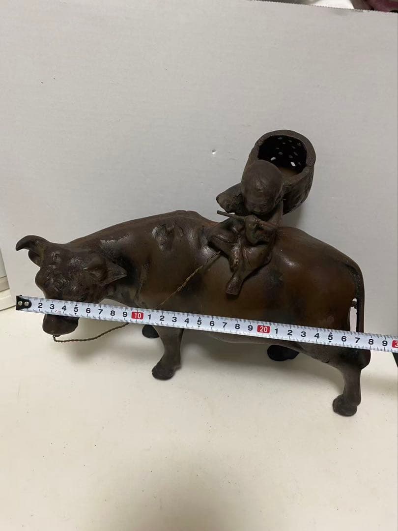 鉄製 牛笛吹童子騎牛帰家 置物 時代品