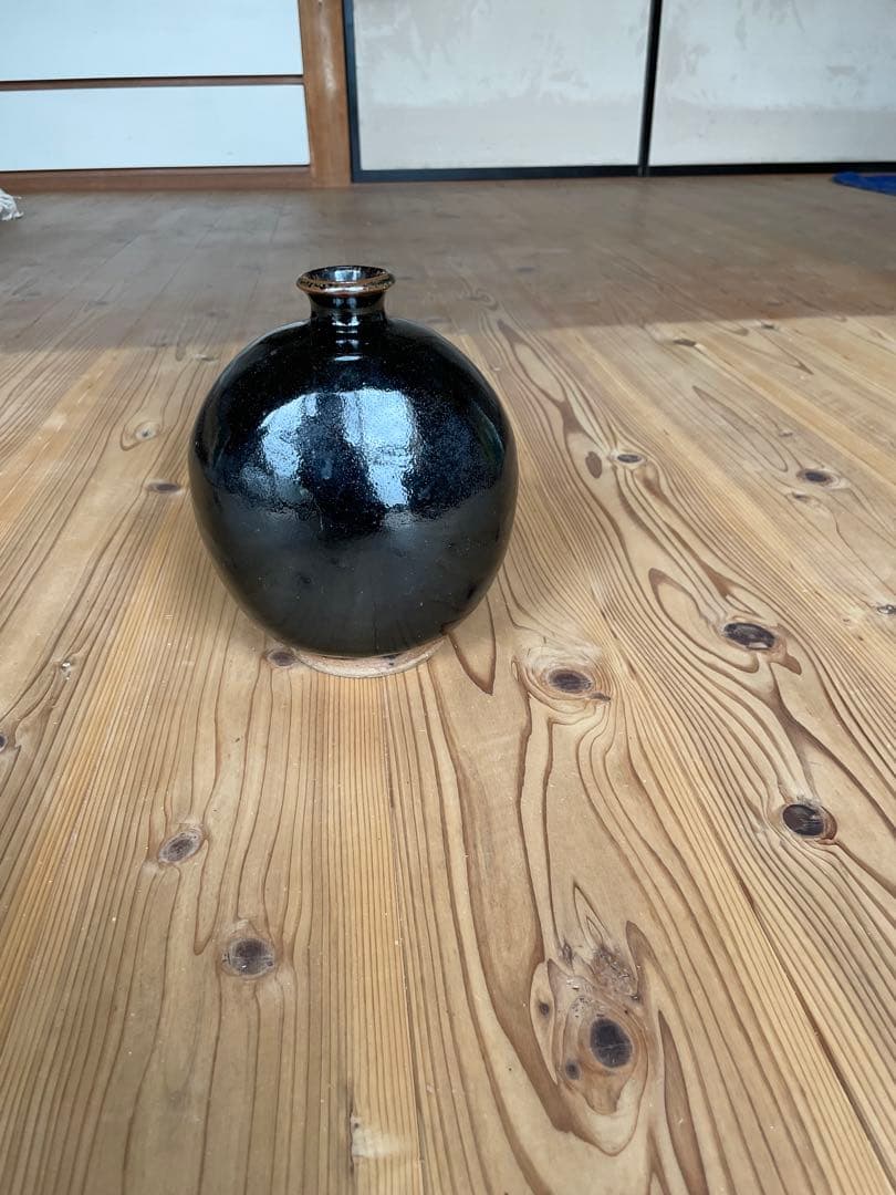 【島根・出西窯】黒釉 丸壺 花瓶（高さ18.5cm）民藝 柳宗悦