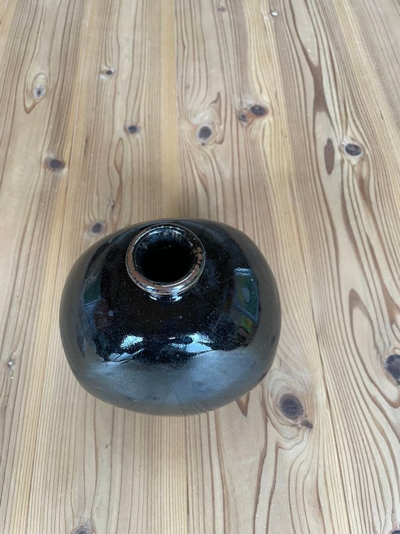 【島根・出西窯】黒釉 丸壺 花瓶（高さ18.5cm）民藝 柳宗悦