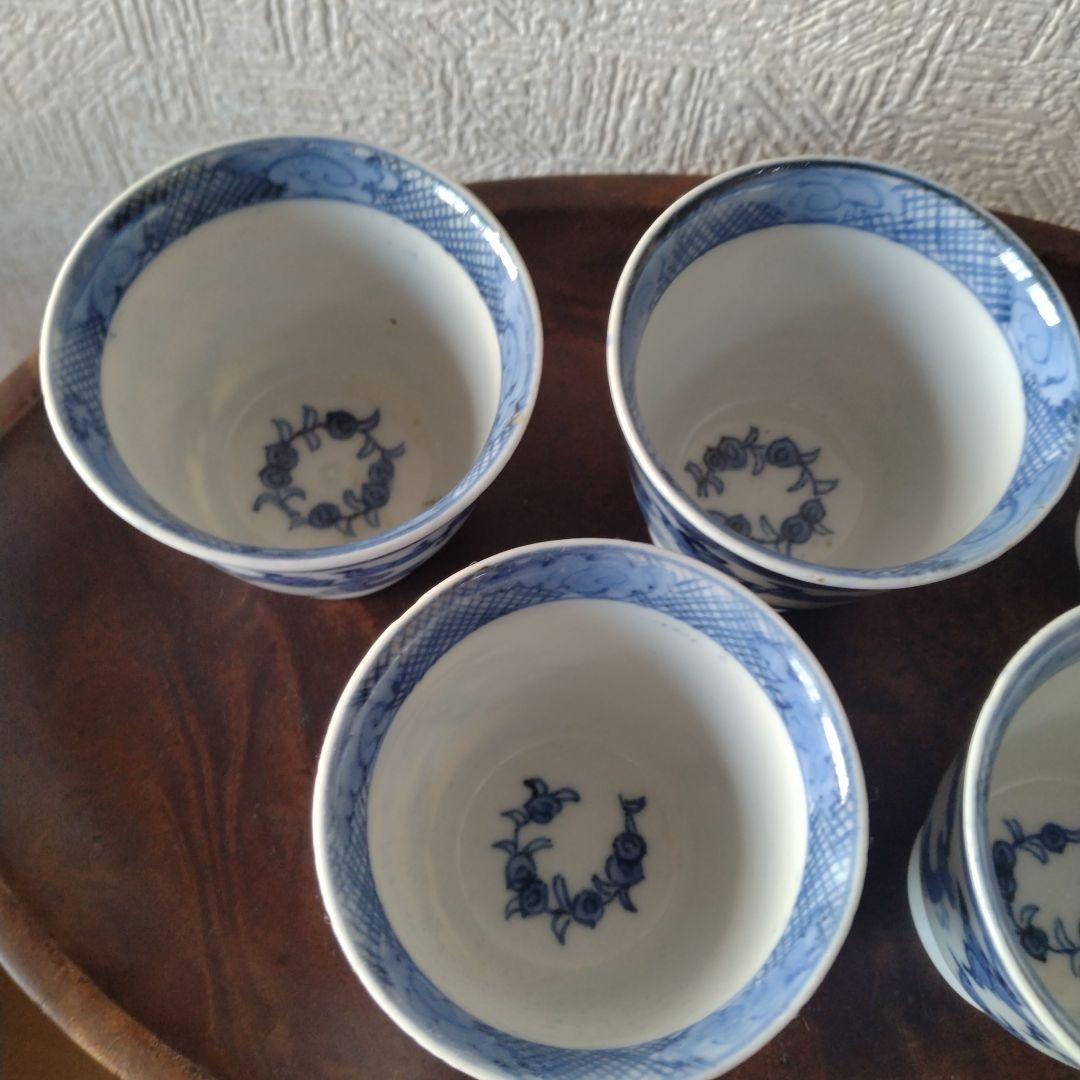 古伊万里染付麒麟文煎茶碗蕎麦猪口五客