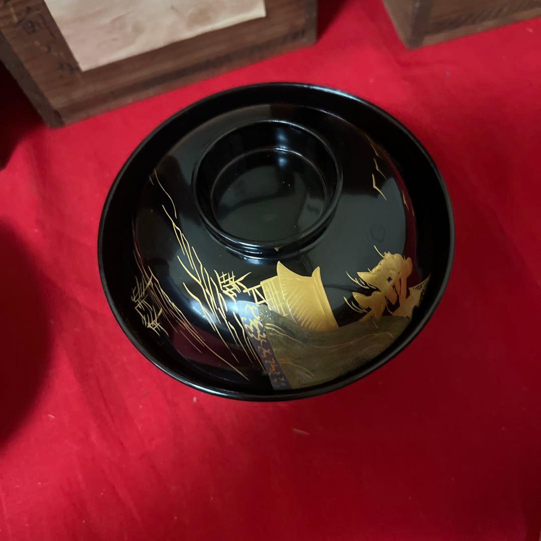 旧家蔵出　時代物 漆器 蒔絵 麦 黒 吸物椀 四箱