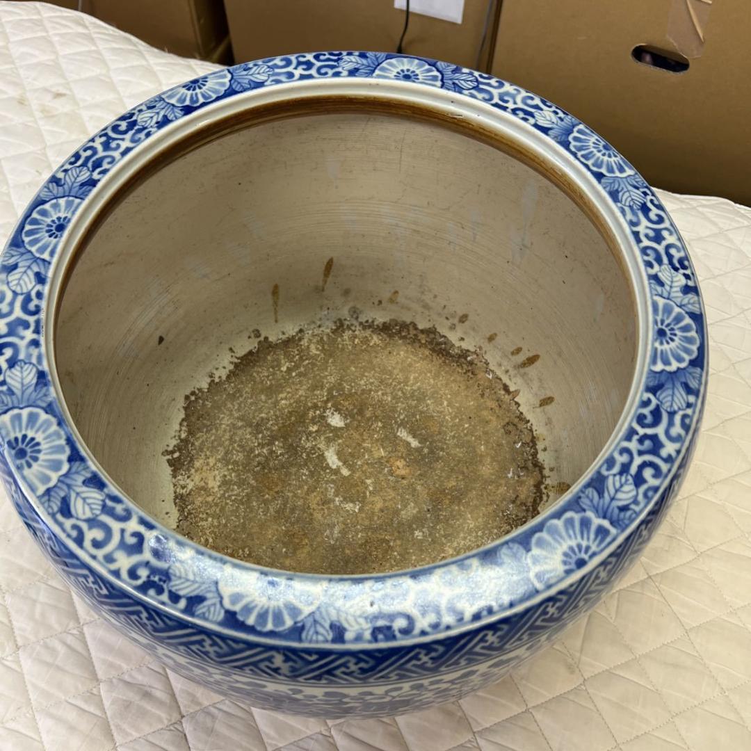 火鉢 染付 古民具 金魚鉢 メダカ鉢 伊万里 睡蓮鉢 アンティーク