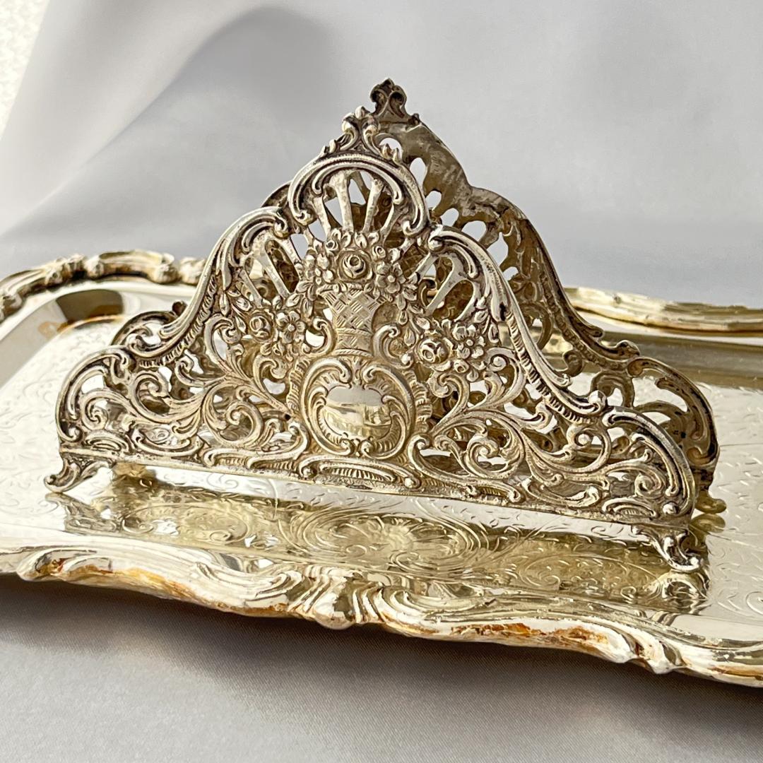【ドイツ】 薔薇のナプキンホルダー / レターラック【純銀】12.5cm