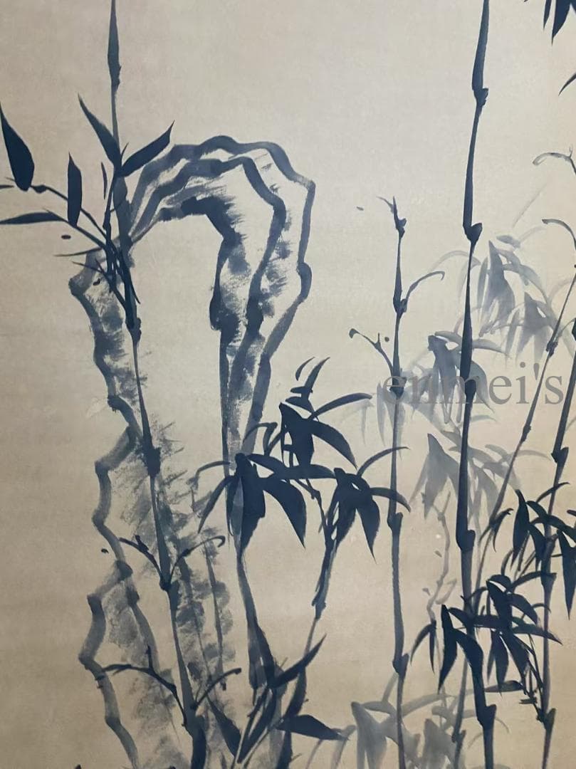 中国古美術 清代 鄭板橋款 墨竹画 掛軸 宣紙 唐物 書画 水墨画 竹の絵