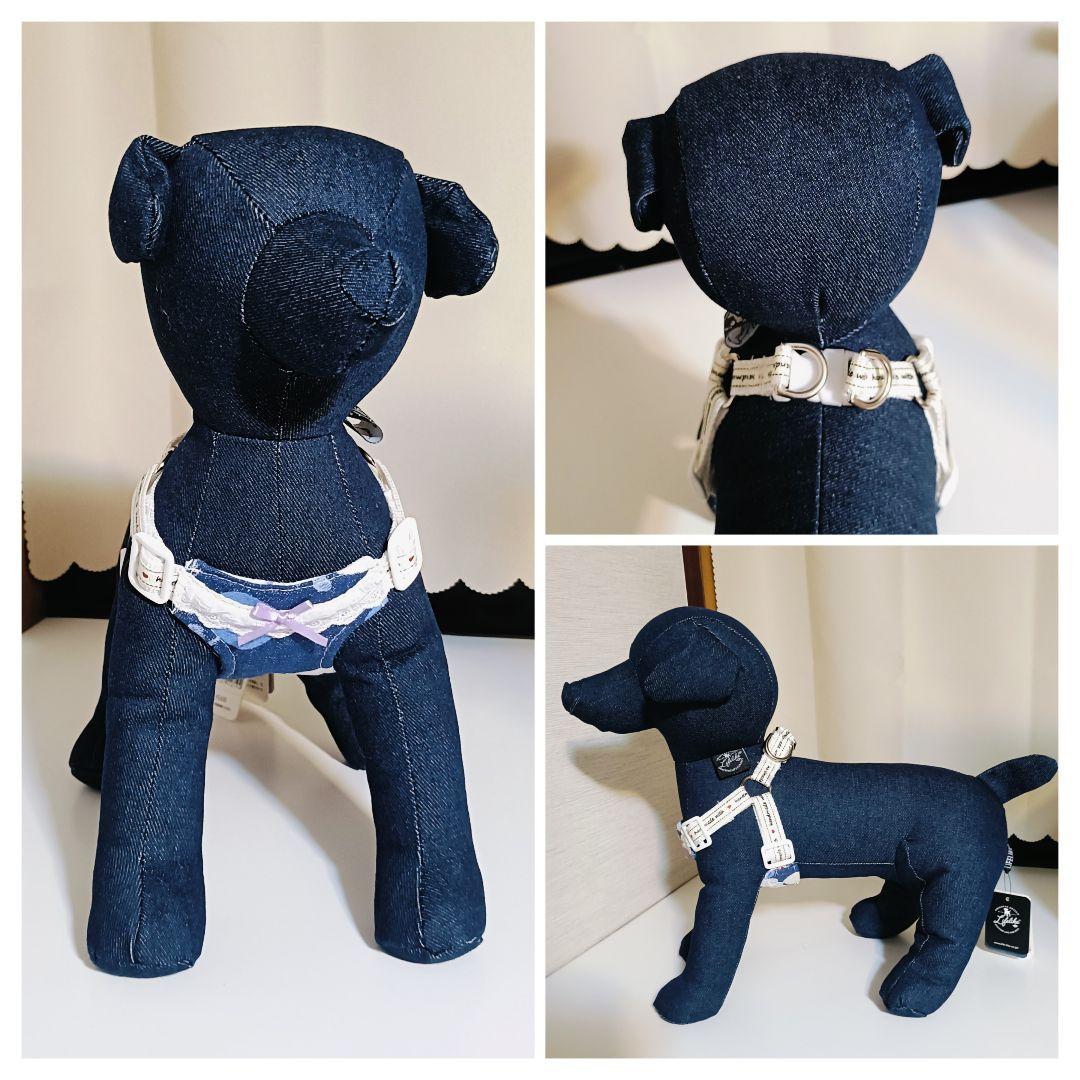 小型犬用 ハーネス Sサイズ ハンドメイド 北欧風 花柄 デニム