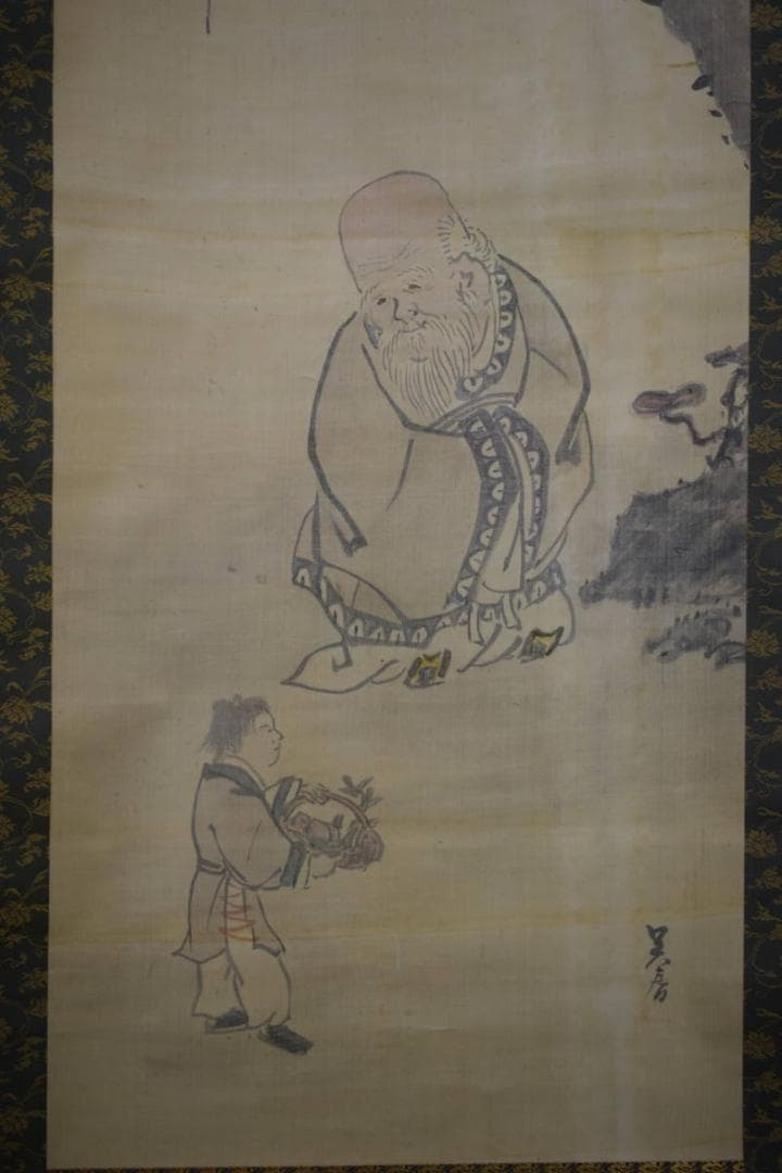 模写/松村呉春/寿老人図/布袋屋掛軸HF-485