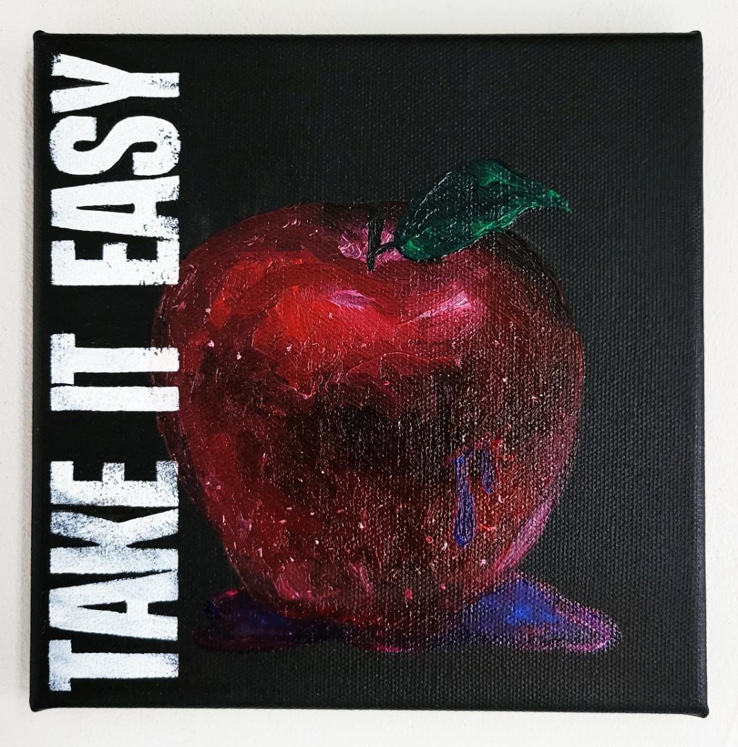 美徳のリンゴ/ テクスチャーアート18×18㎝ S0 モダンアート 原画1点のみ