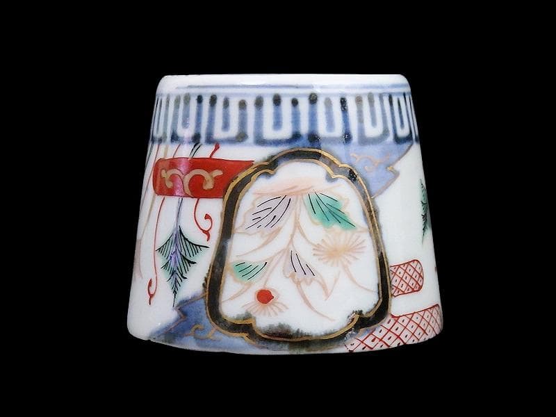 古伊万里　色絵　窓絵　薊に羊歯の図　蕎麦猪口　C221A-CZw