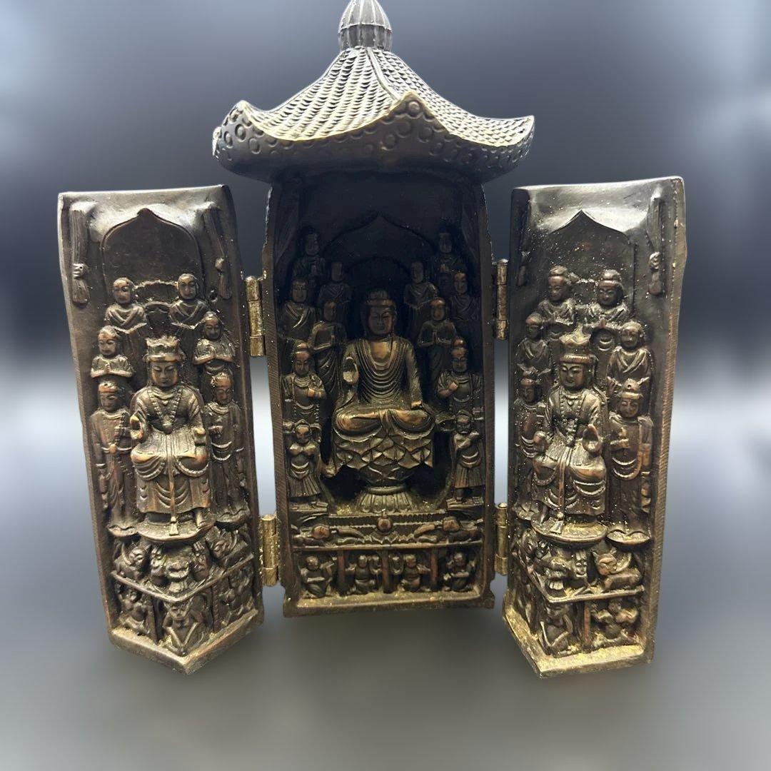 古董 置物 中国 仏像 三面仏像 彫刻