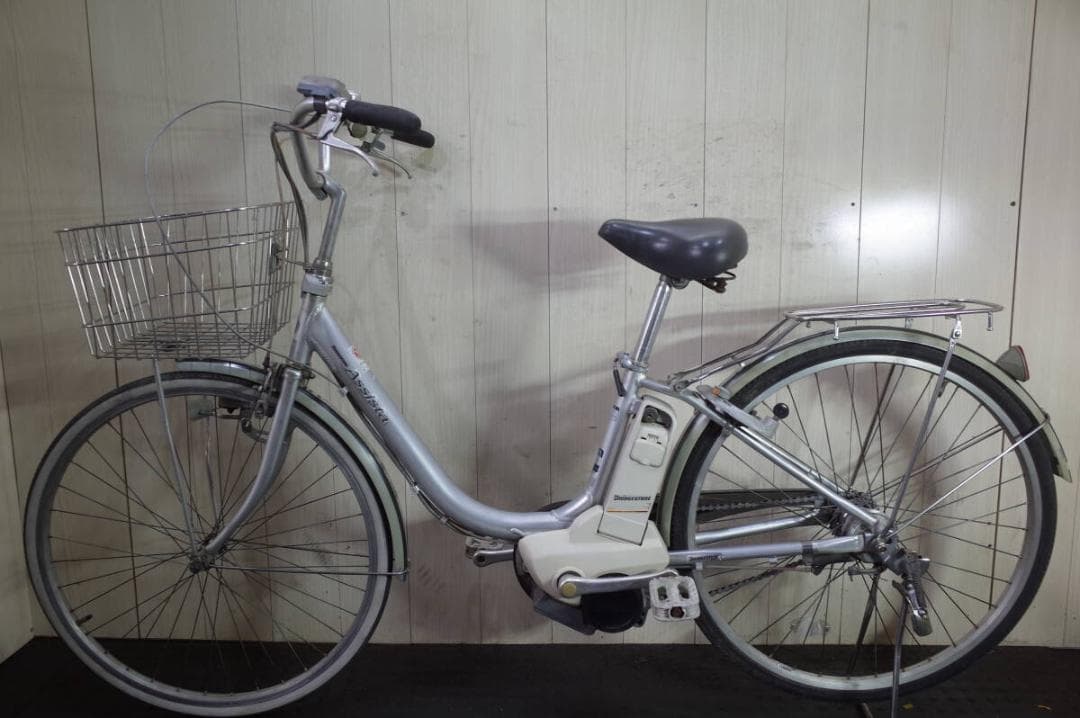 電動アシスト自転車 シルバー 前バスケット付き