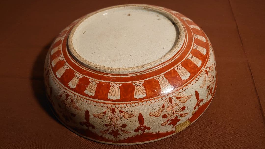 古九谷　飯田屋　宮本屋窯　赤絵　山田久録　江戸期　　アンティーク九谷焼　１客