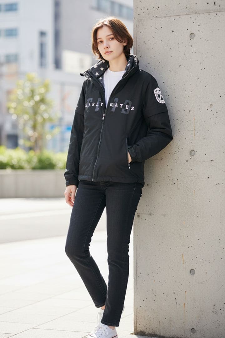 美品❣️パーリーゲイツ防寒ジャンパー　2枚二重　中は星柄　サイズ0寒さ対策