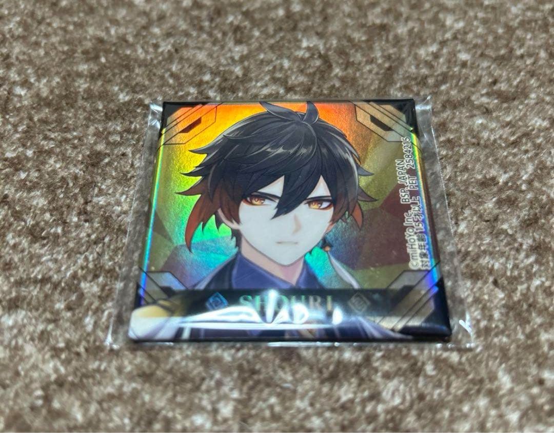 原神　鍾離　ホログラムスクエア缶バッジ