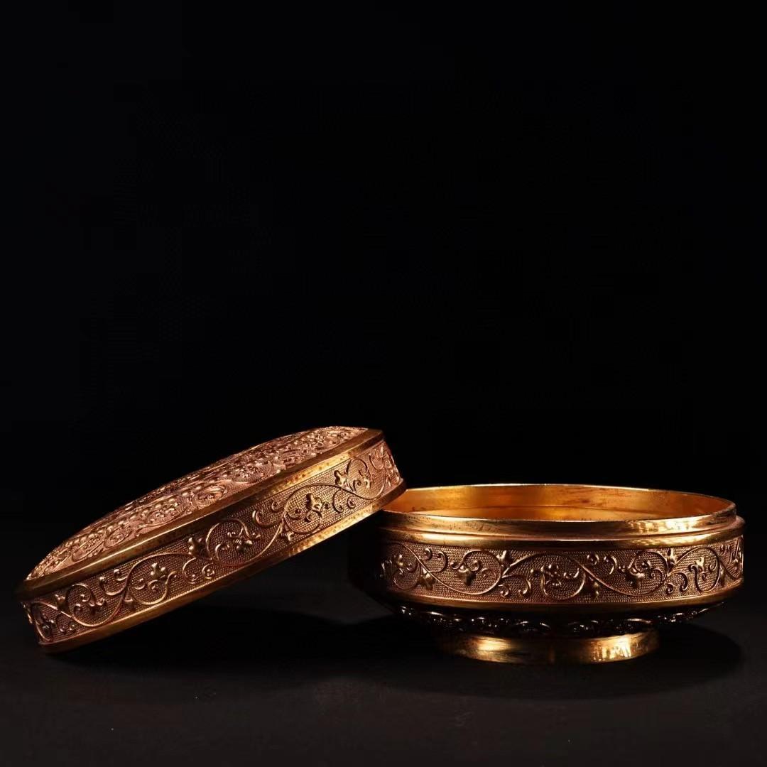 中国古美術・旧藏紫銅鎏金龍の首飾箱・細密彫・純手作り・高浮彫・文房・置物・茶道具