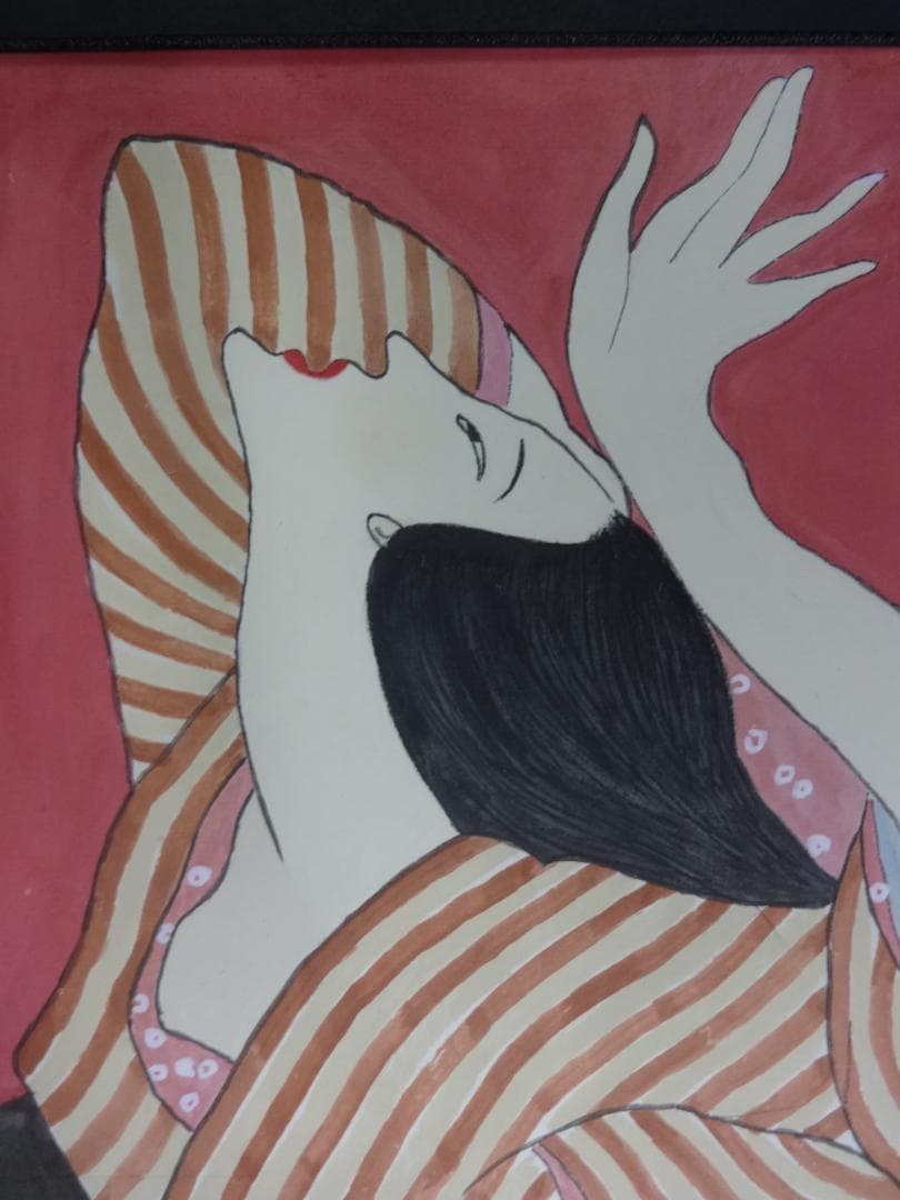 竹久夢二 着物美人 肉筆水彩画・夢二式美人 だらり帯・大正ロマン・ty06g