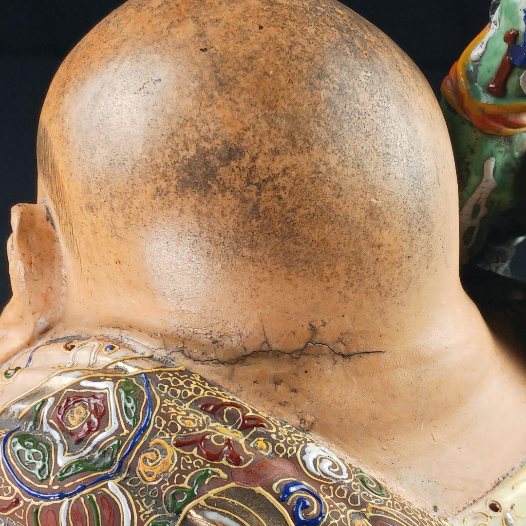 Y3122-9 九谷焼 色絵金襴手鳳凰布袋像 置物 高さ42㎝