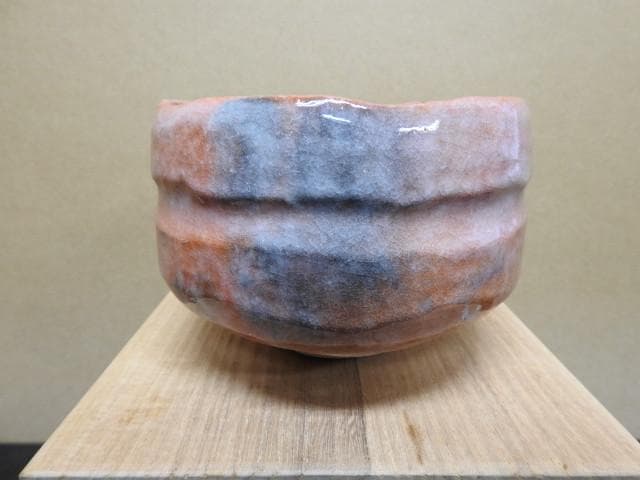 小川長楽　赤茶碗金ツギあり　共箱　MA263