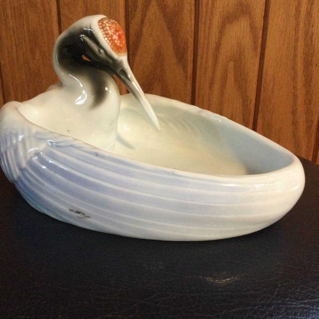 オールド深川製磁、鶴の小物入れ