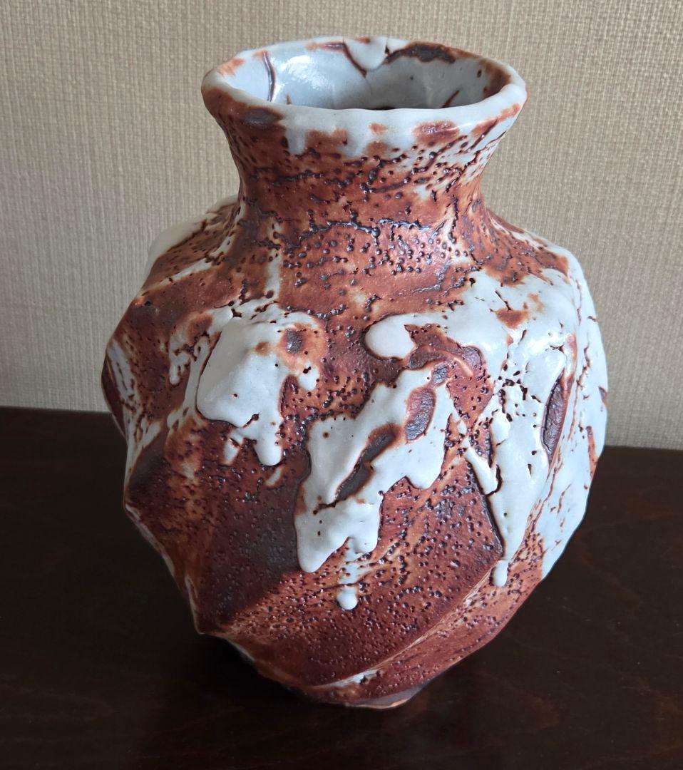 竹林窯 小林武春 志野焼 花入 赤志野 共箱 栞 花瓶