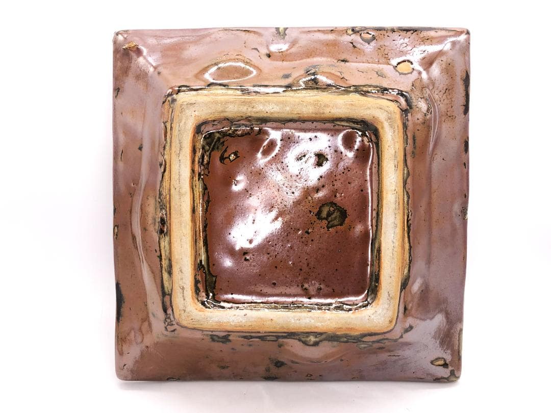 【 人間国宝 浜田庄司 】　柿釉青差角盛皿 40cm本人作　蔵出初品