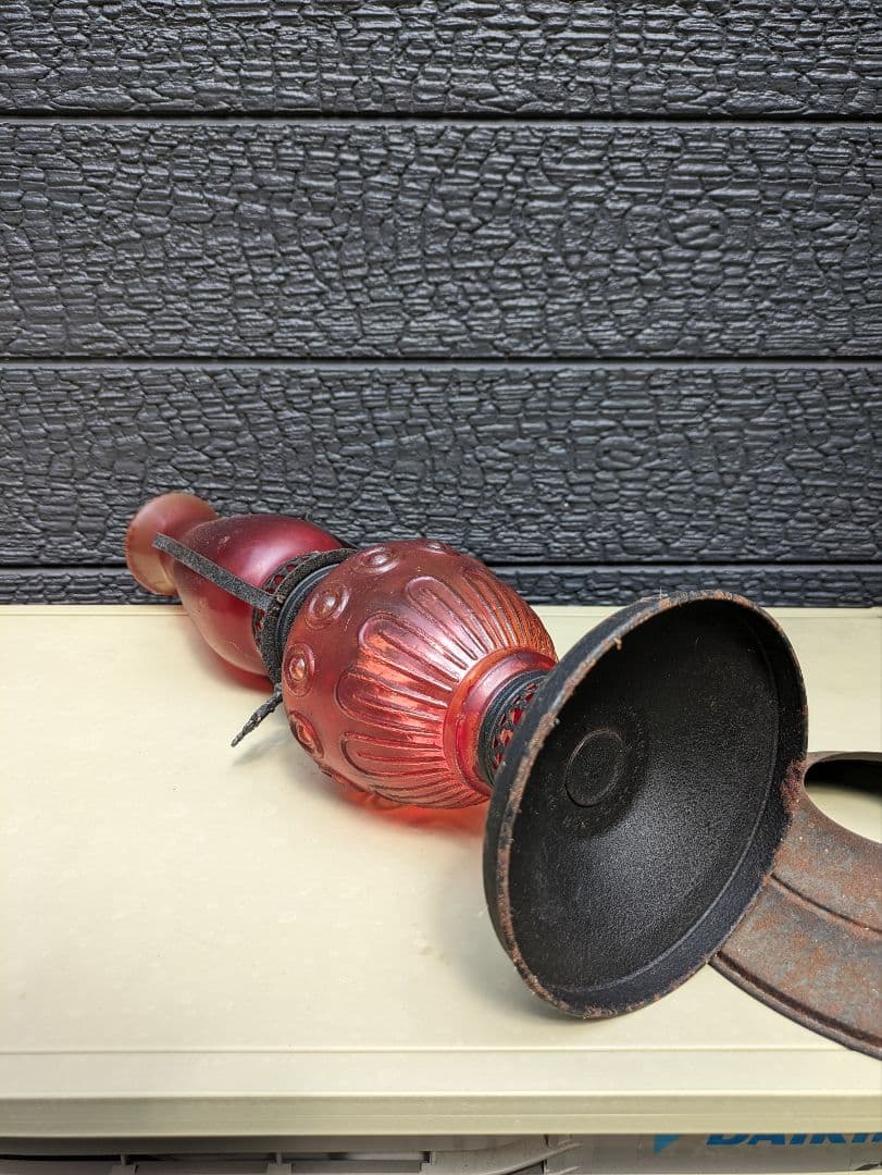 希少　アンティーク　赤いガラスランタン　ランプ　インテリア