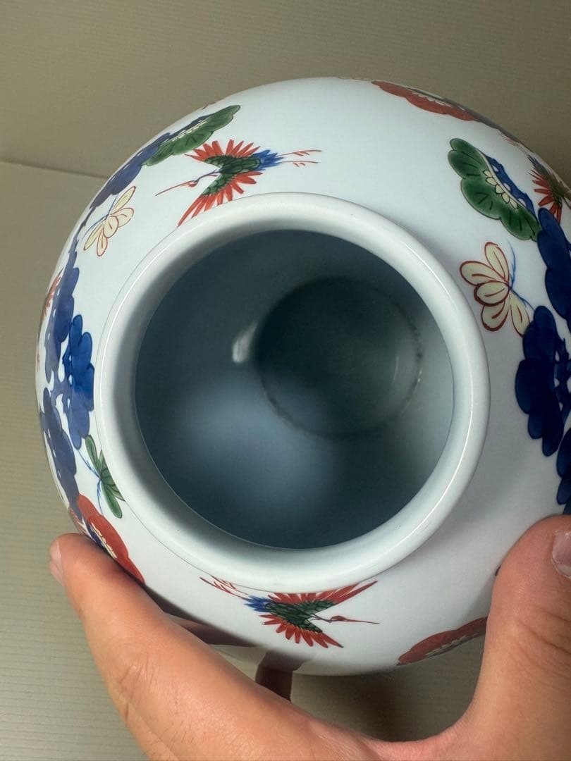 2133 源右衛門　染錦松鶴　花瓶