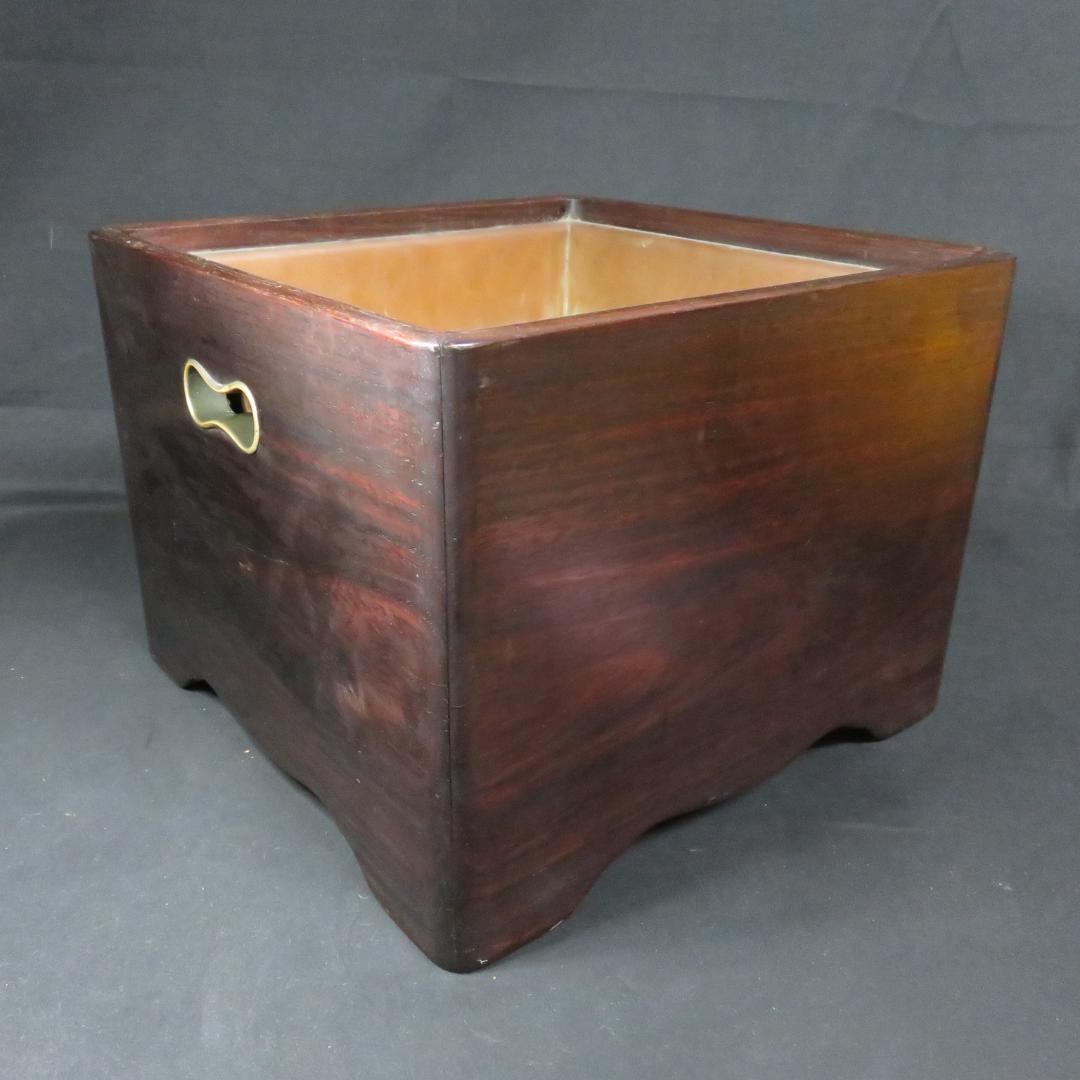 角火鉢 紫檀製 木製 瓢箪取っ手 内銅 囲炉裏 手あぶり A