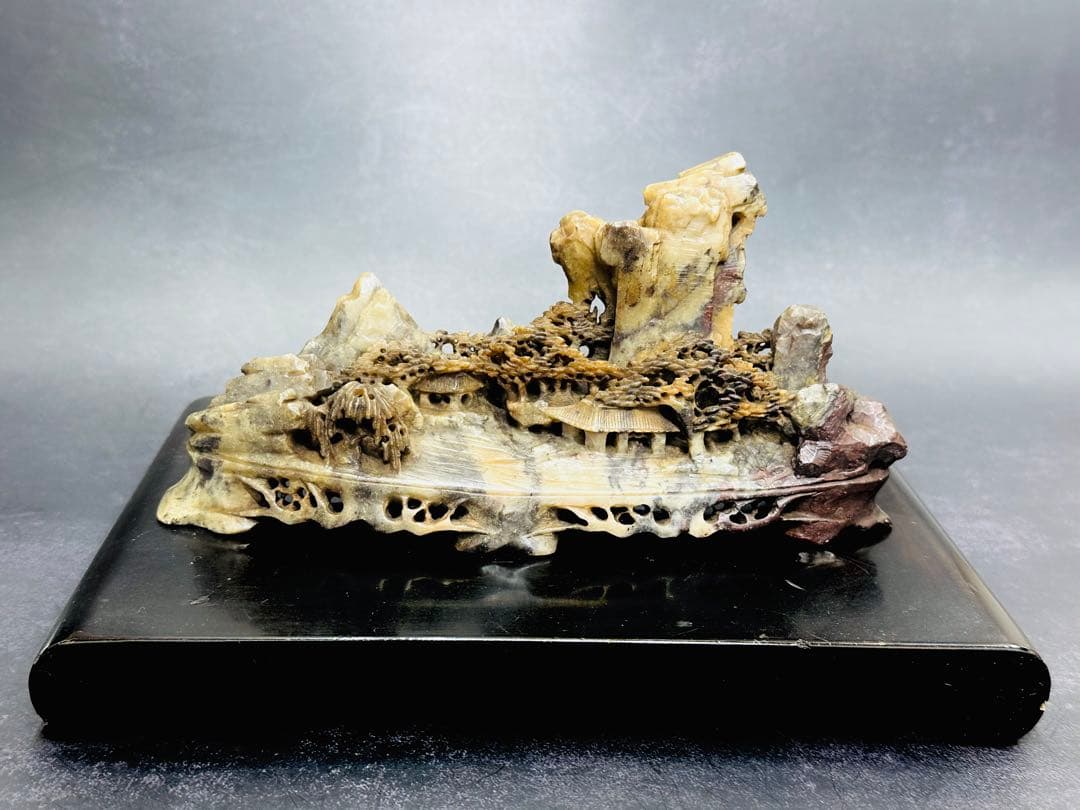 【⭐️稀少❣️美品⭐️】中国美術　寿山石　山水透かし掘り　細密彫刻