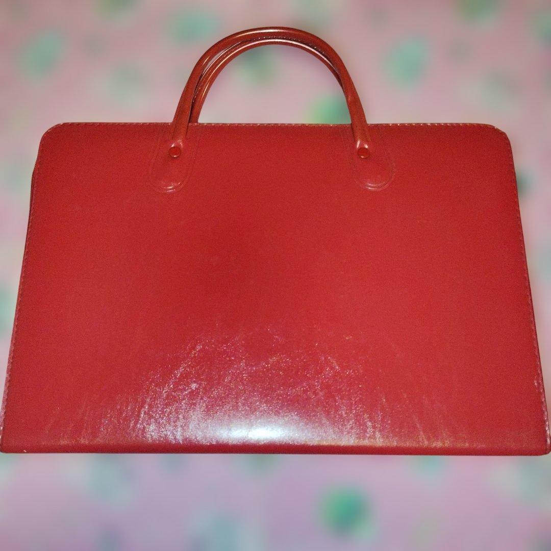 【希少】望月あきら カバン 赤 エナメル タグ付き 1970年代 レトロ
