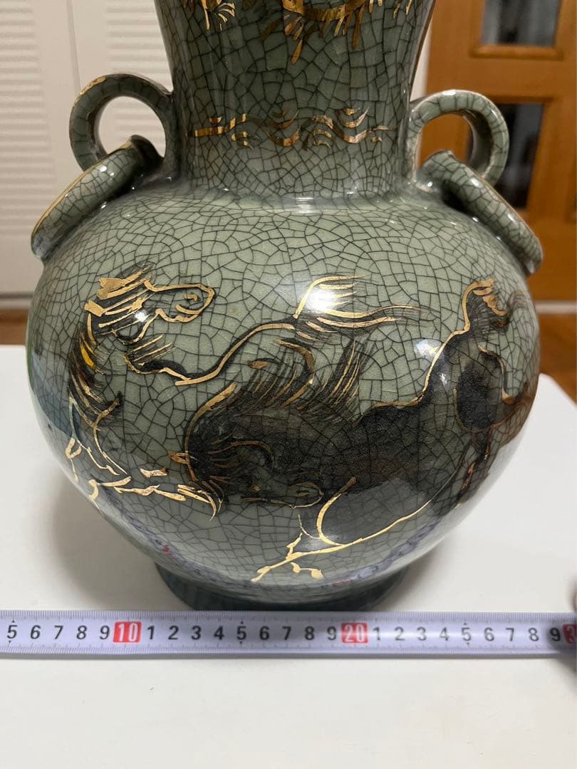 相馬焼 松助窯 花器 大きな花瓶 壷 骨董 唐物 金彩