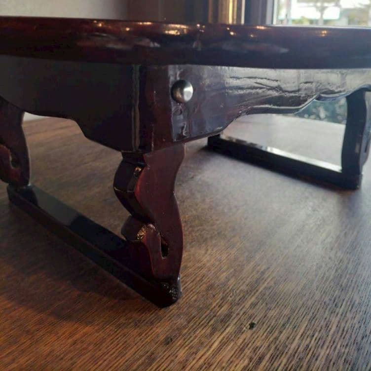 貝細工装飾の木製テーブル　御膳　螺鈿　使用感有