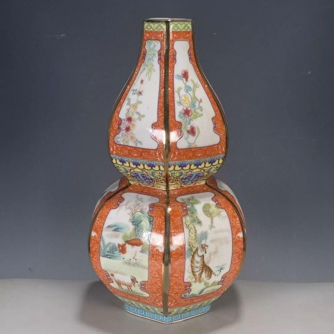 清乾隆粉彩蒔金十二支瓢簞賞瓶 景徳鎮 陶磁器 装飾品 現代工芸品 美術品 置物