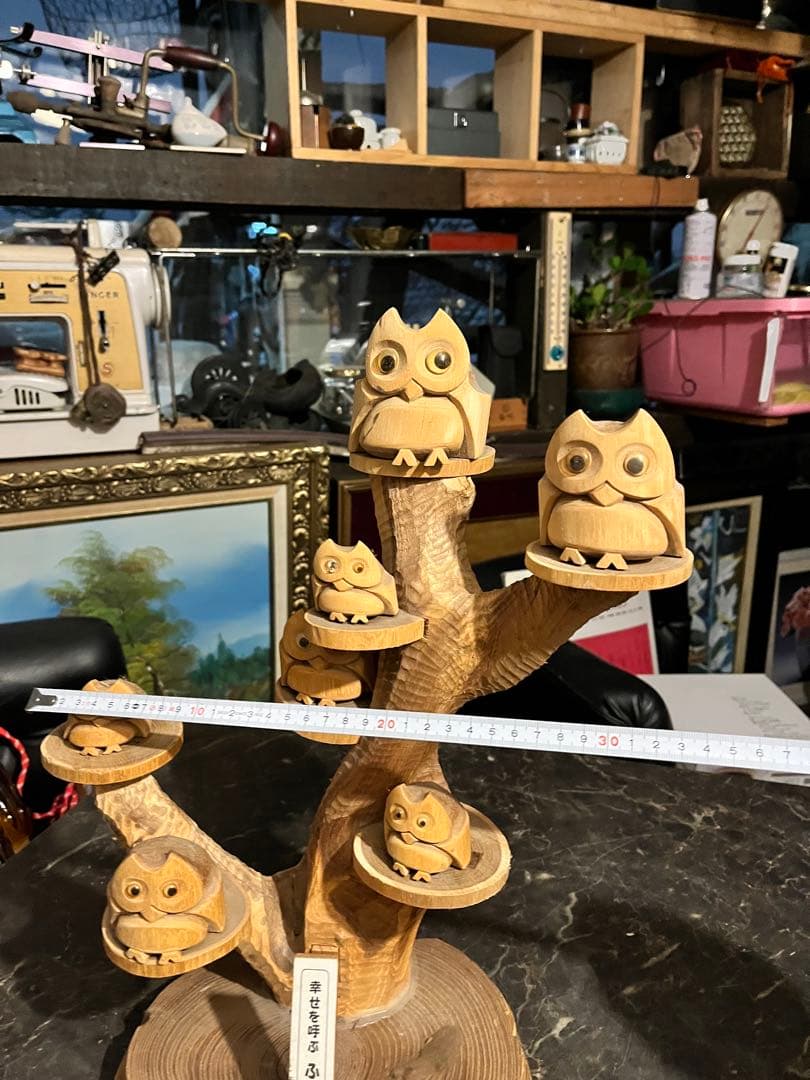 フクロウ木彫り、木彫りフクロウ、幸せを呼ぶふくろう、梟、7羽のふくろう木彫り