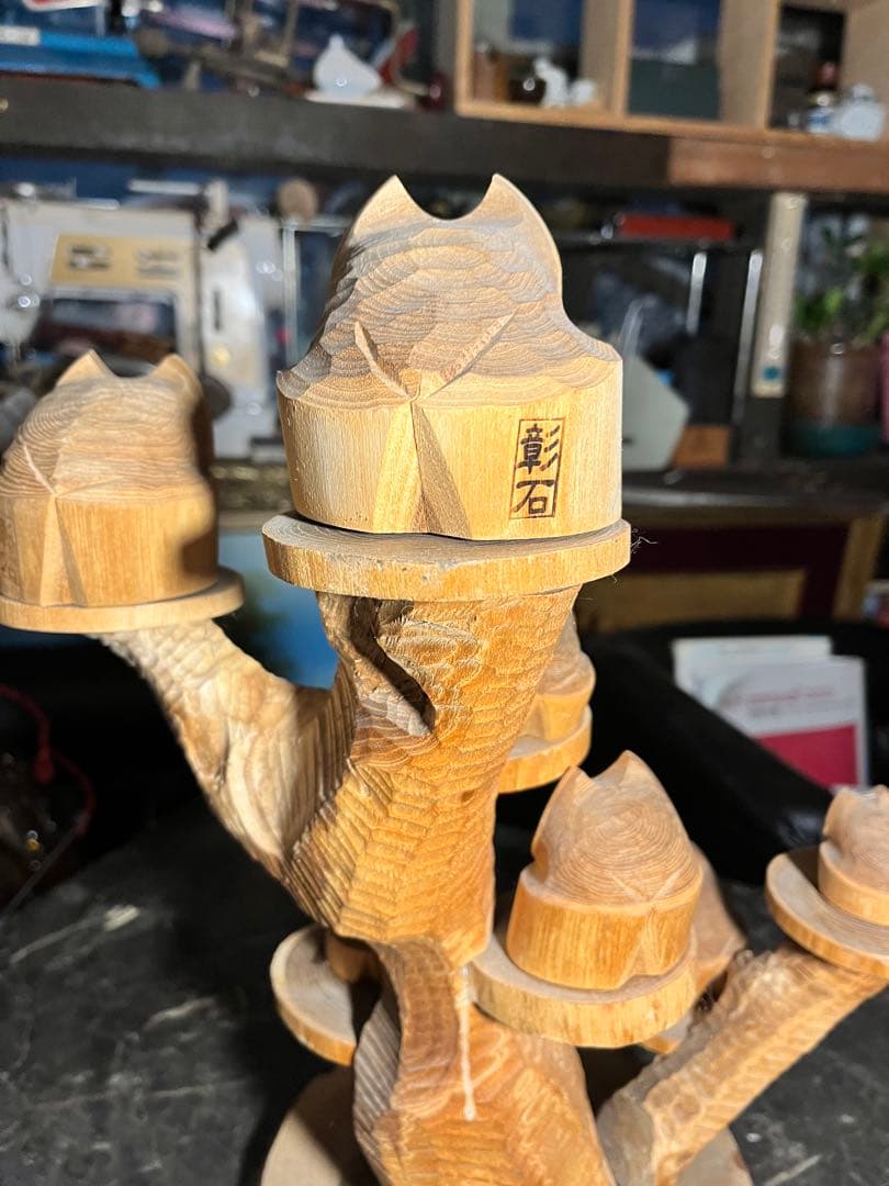 フクロウ木彫り、木彫りフクロウ、幸せを呼ぶふくろう、梟、7羽のふくろう木彫り