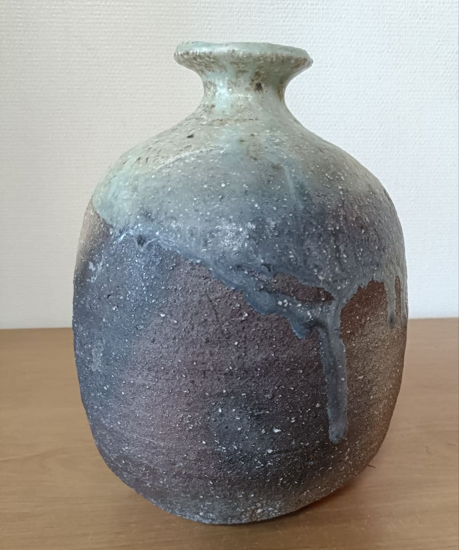 廣永窯 坪島土平作 伊賀大わび花入 灰被手　茶道具　伊賀焼花入