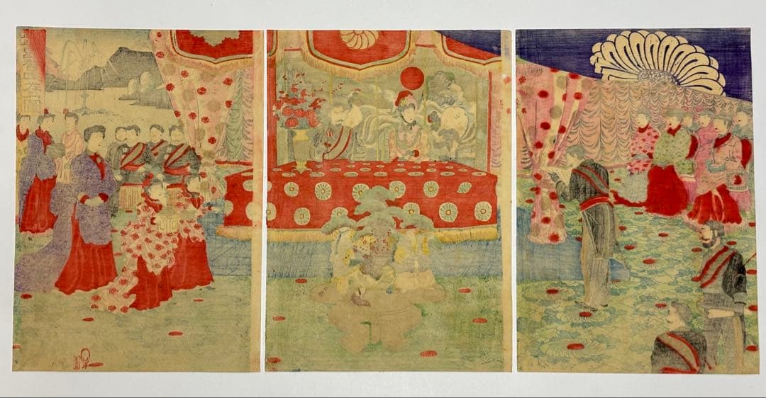 「五五大典 銀婚御式之図」小国政 明治27年刊 3枚続|浮世絵 錦絵 明治時代