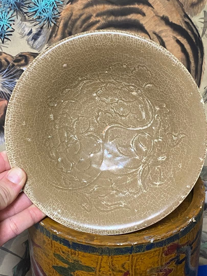 中国骨董 唐宋時期耀洲窯刻花茶器/支釘焼き