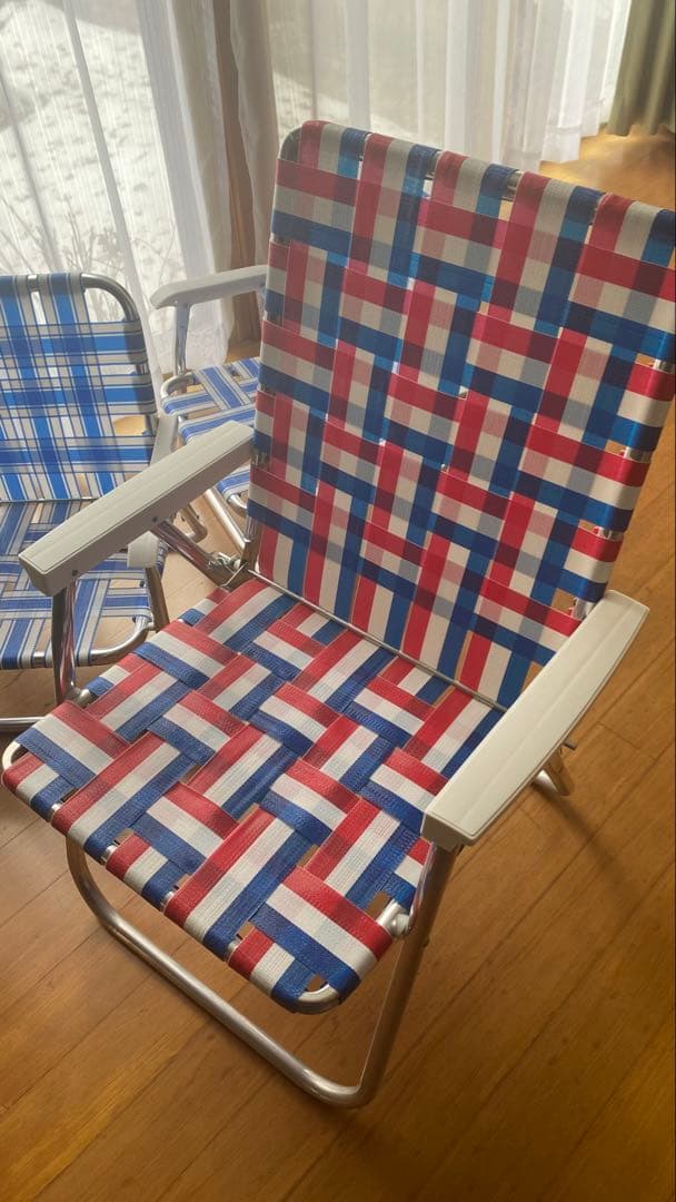 アウトドアチェア 赤・青・白 チェック柄