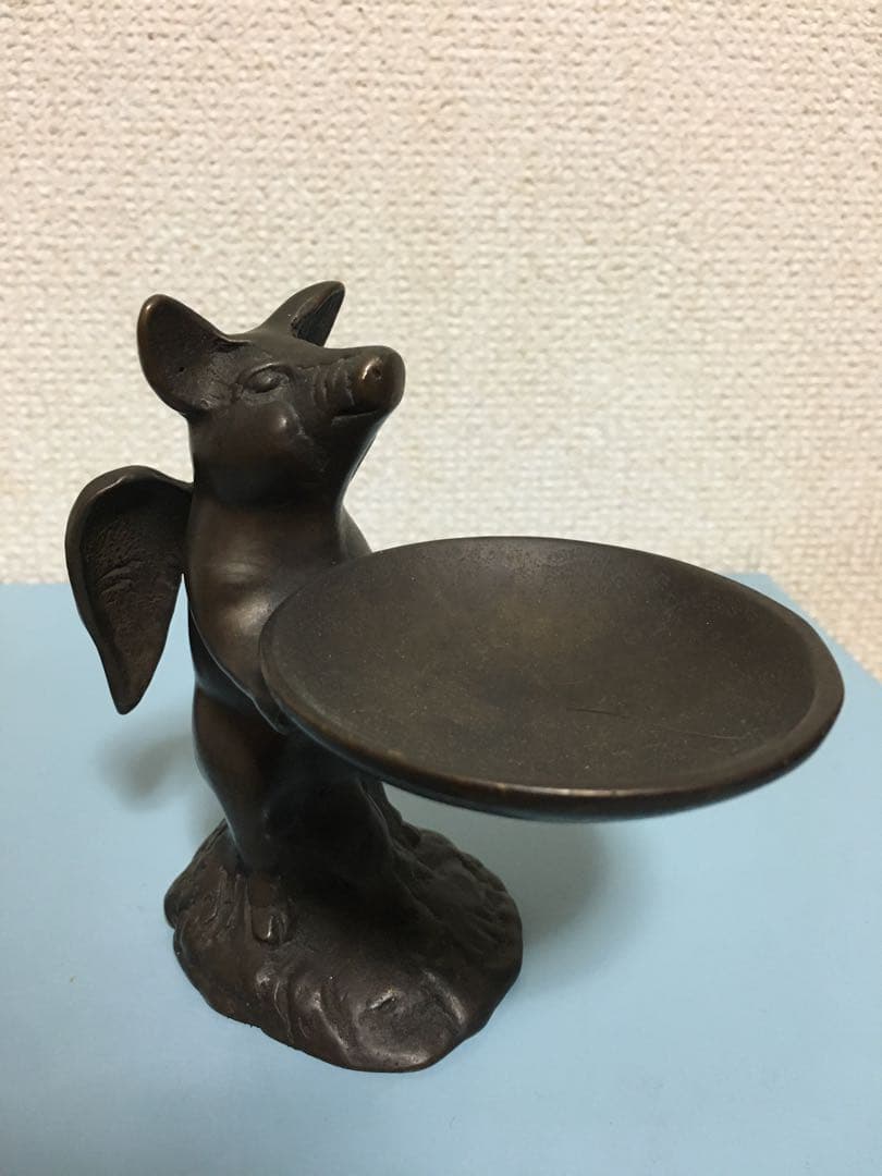真鍮製？金属製天使のこぶたアクセサリー台　エンジェルピッグ小物入れジュエルケース