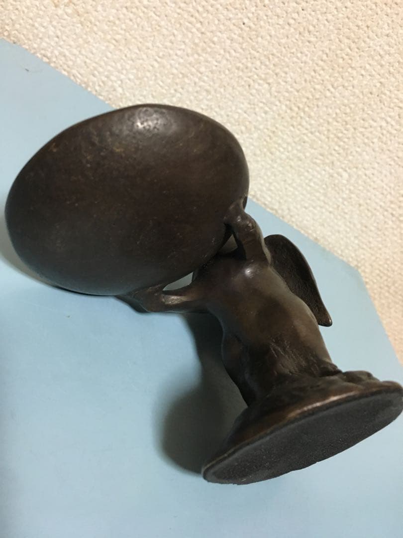 真鍮製？金属製天使のこぶたアクセサリー台　エンジェルピッグ小物入れジュエルケース