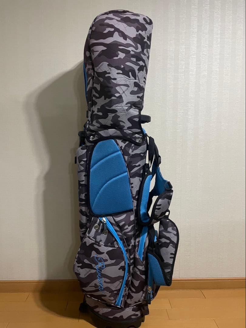 Rivieraキャディバッグ カモフラ柄 グレー×ブルー 個性派 ゴルフバッグ
