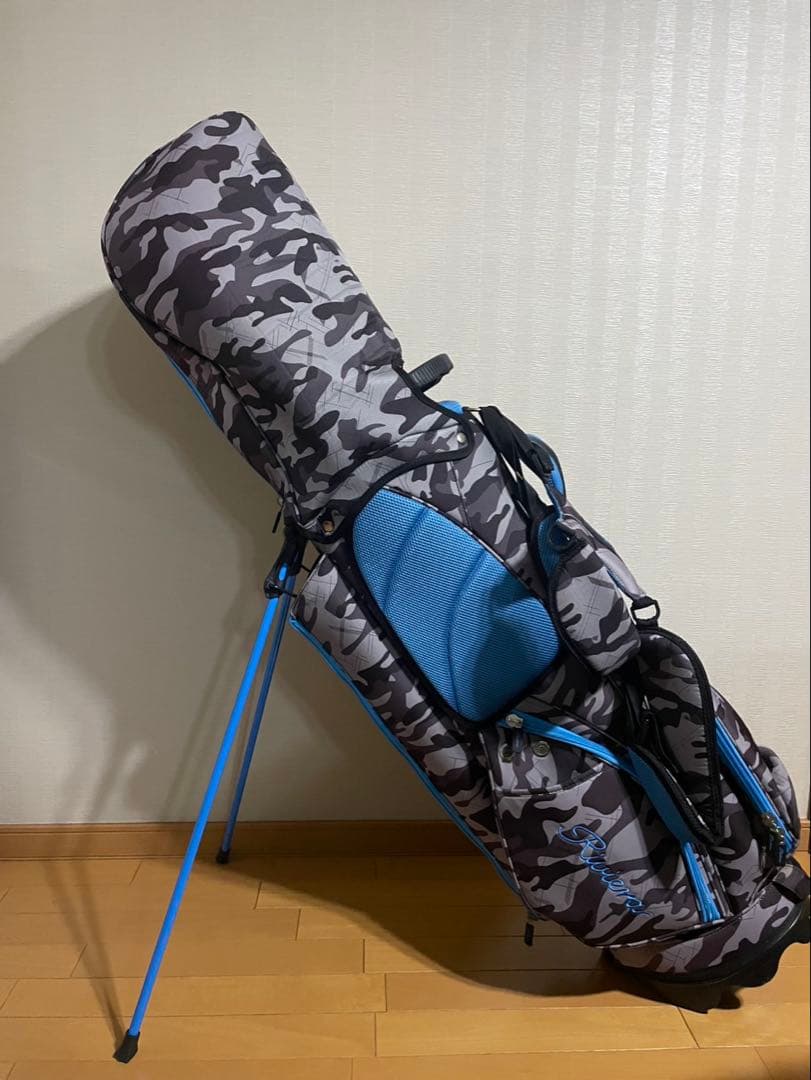 Rivieraキャディバッグ カモフラ柄 グレー×ブルー 個性派 ゴルフバッグ