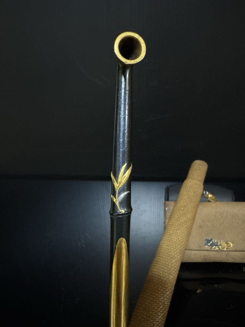 極上 江戸末期〜明治期 村田 純金 刻印 細密彫金 純金 煙管 莨入 K24