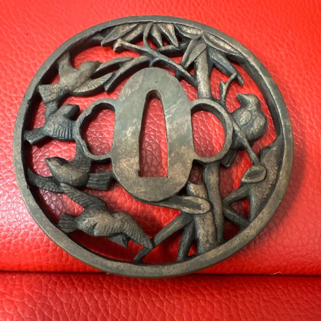 鉄製 鳥と竹の鍔(つば)蔵出し品！