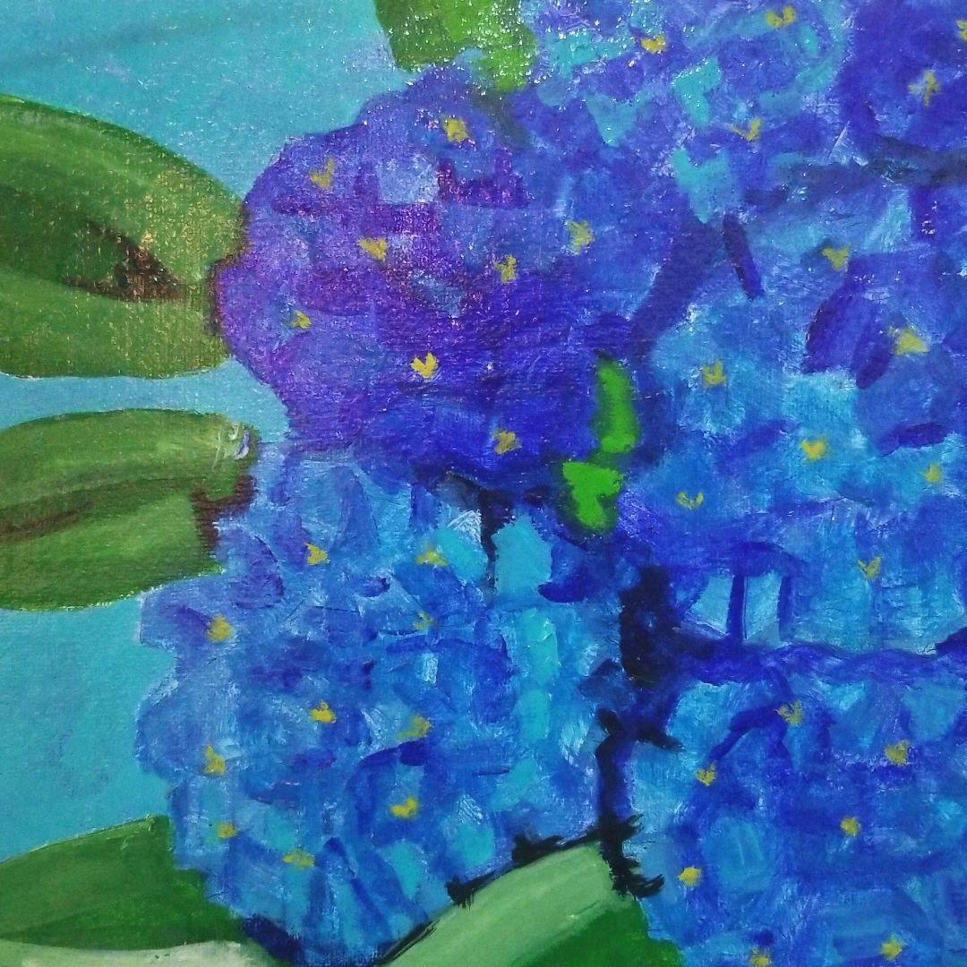 油絵　あじさいを差したテーブル