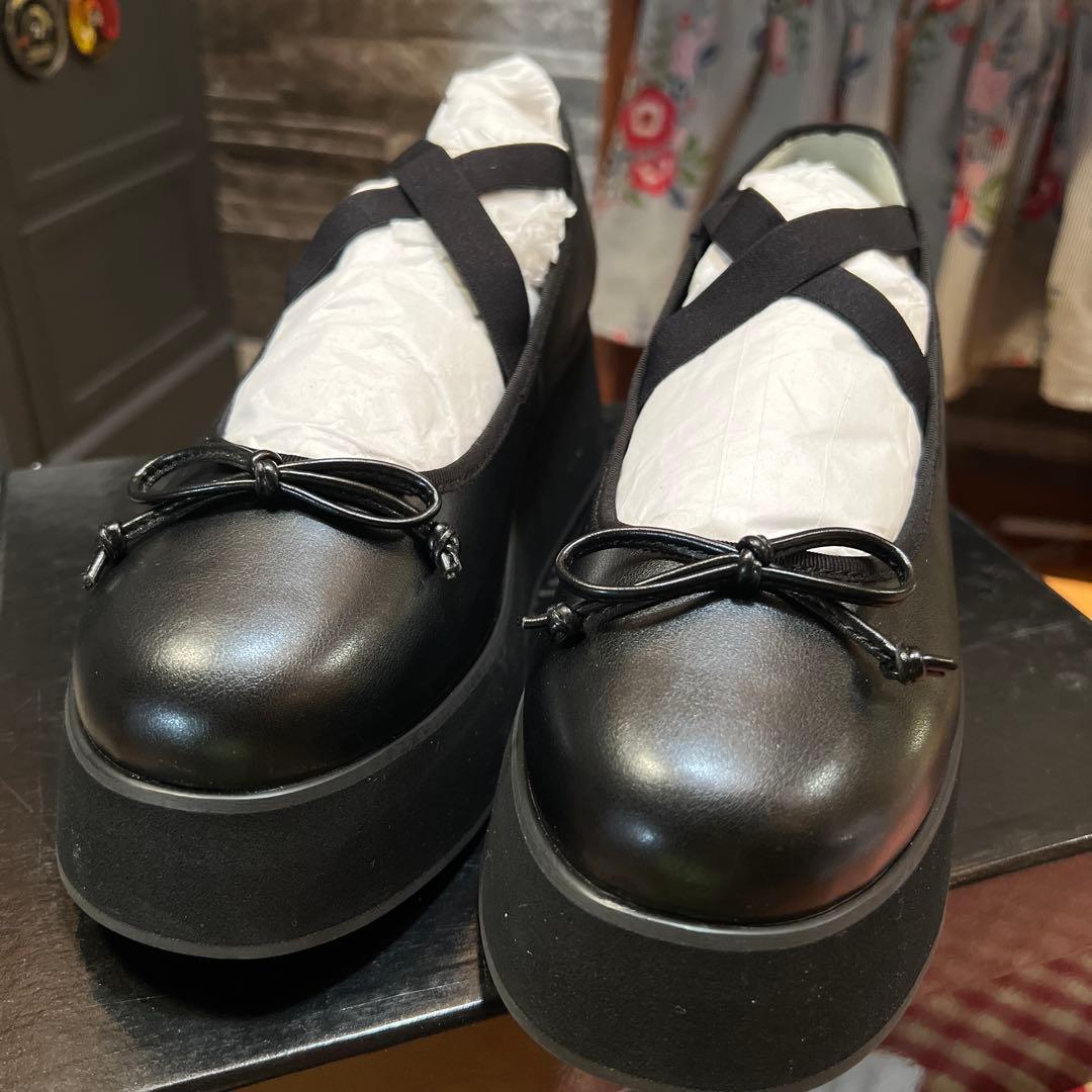 Candy Stripper ブラック バレエシューズ Lサイズ