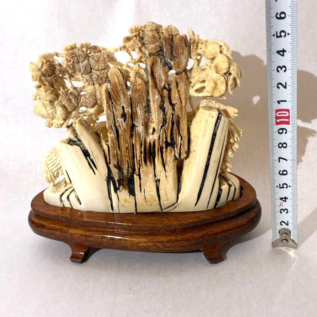 マンモス牙彫刻　細密彫刻鶴