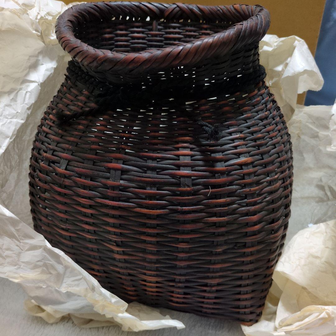 茶道具　花入　広口魚籠　藤組唐人笠